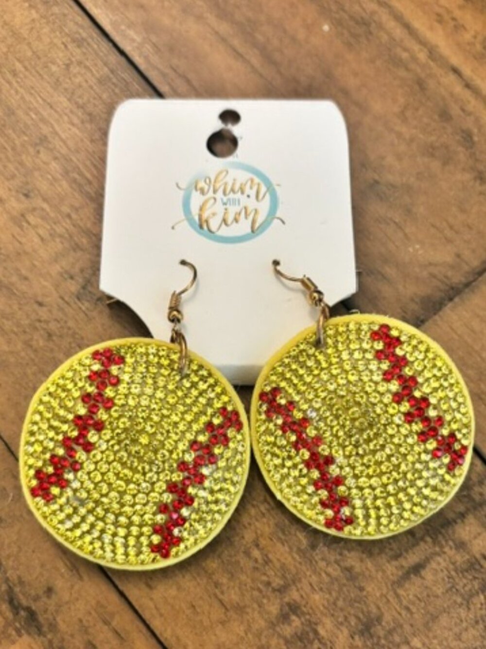 Quilted Rhinestone Softball Earrings Yellow Red Game Day Statement
